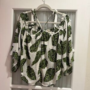 Harlowe & Graham Green Leaf Print Blouse